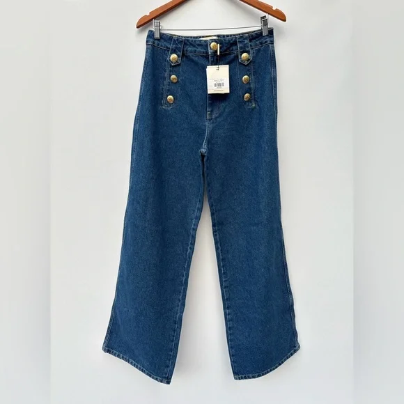Exquise Aleron Wide Leg Jeans Womens 6 High Rise Button Sailor Blue Denim - Picture 2 of 12